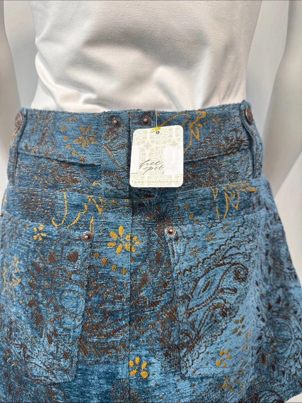 Free People Micah Mini Skirt Blue Jacquard Chenille Brocade Size 2 NWT - Picture 14 of 14